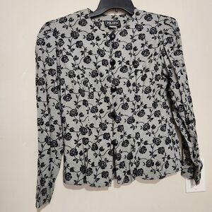 Prato Blazer Size 8 Black Embroidered Floral Front Buttons